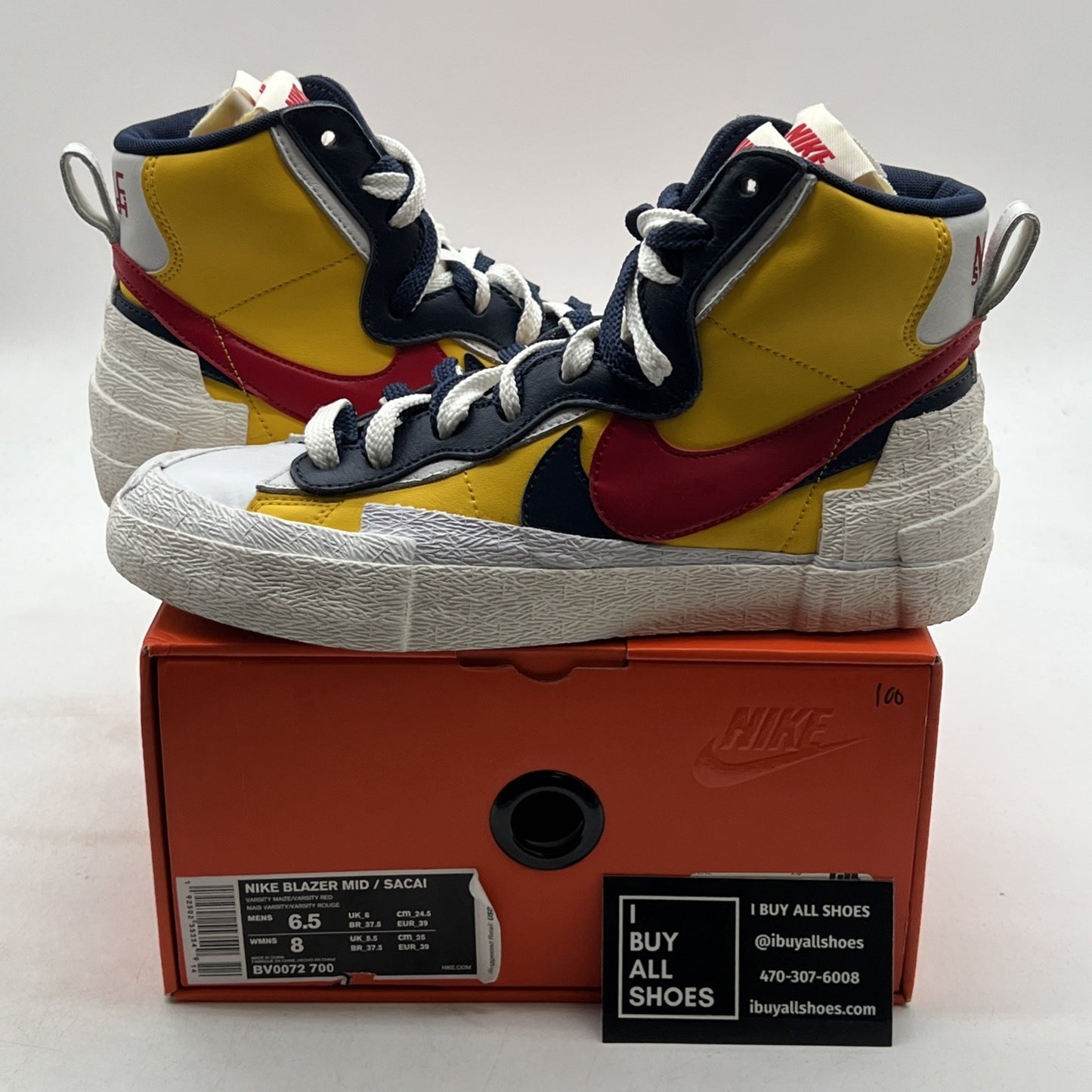 Size 6.5 - Nike sacai x Blazer Mid Maize Navy (BV0072-700)