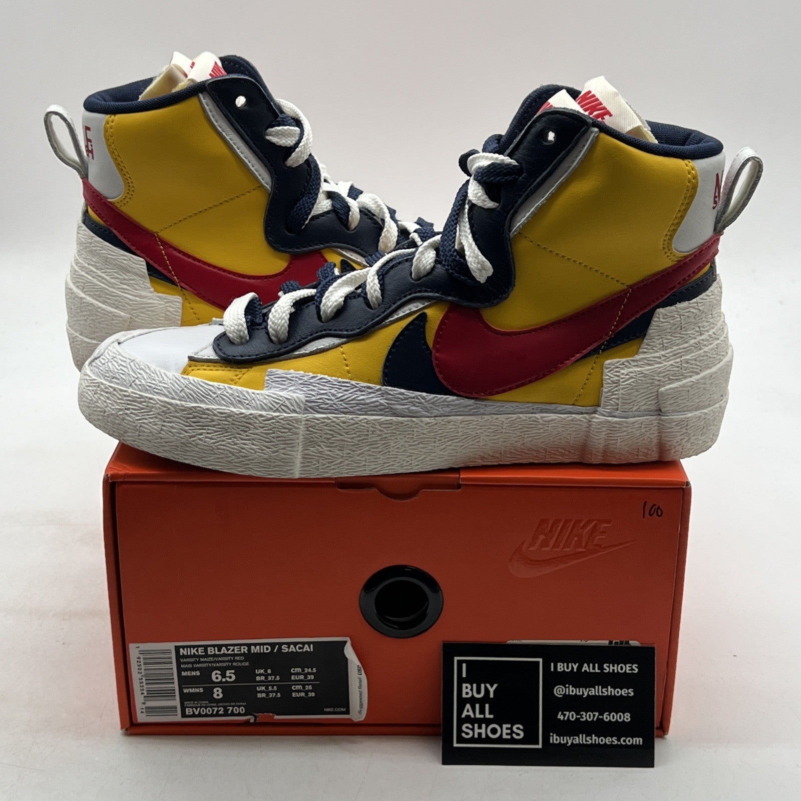 Size 6.5 - Nike sacai x Blazer Mid Maize Navy (BV0072-700)