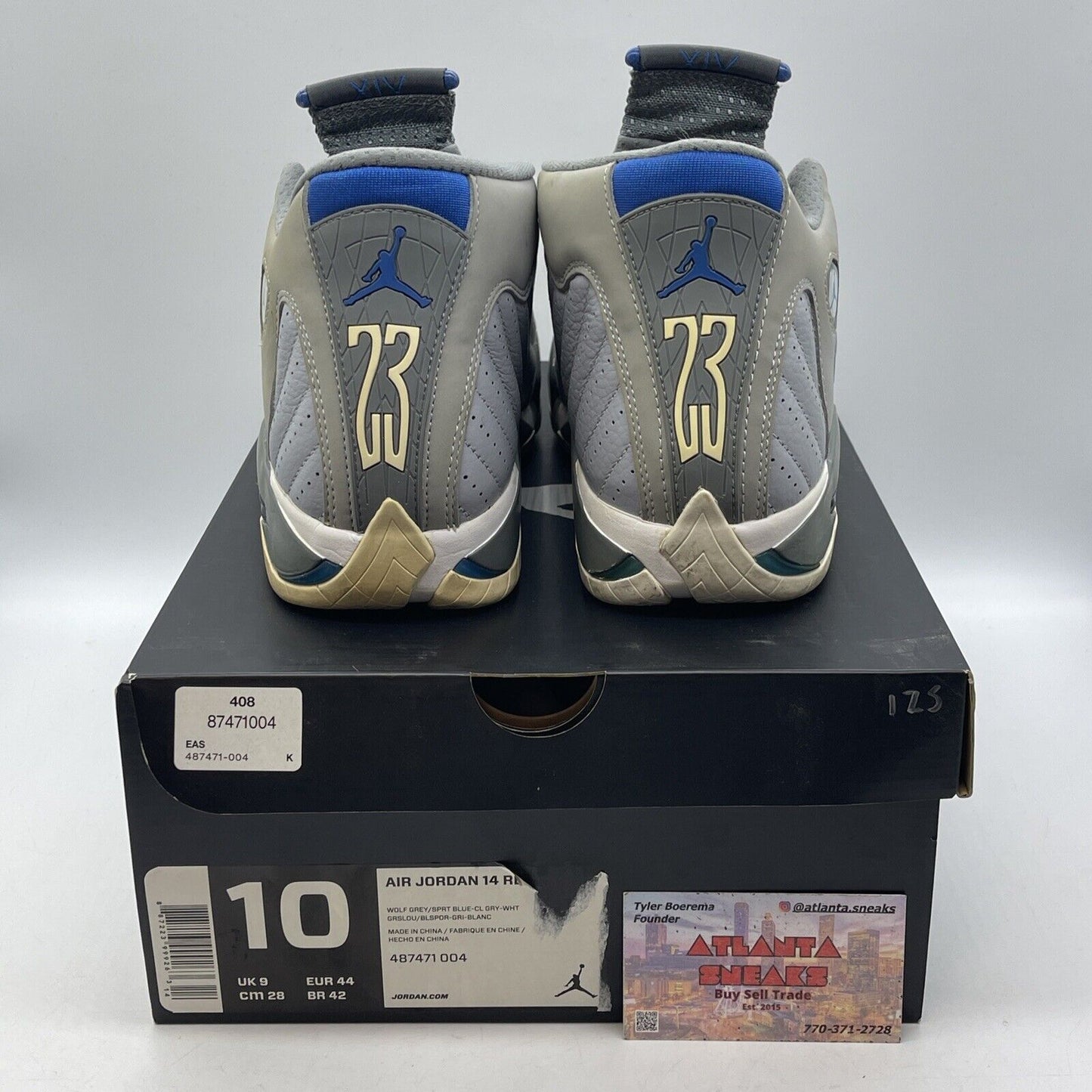 Size 10 - Air Jordan 14 Retro Wolf Grey Leather Suede Blue White (487471-004)