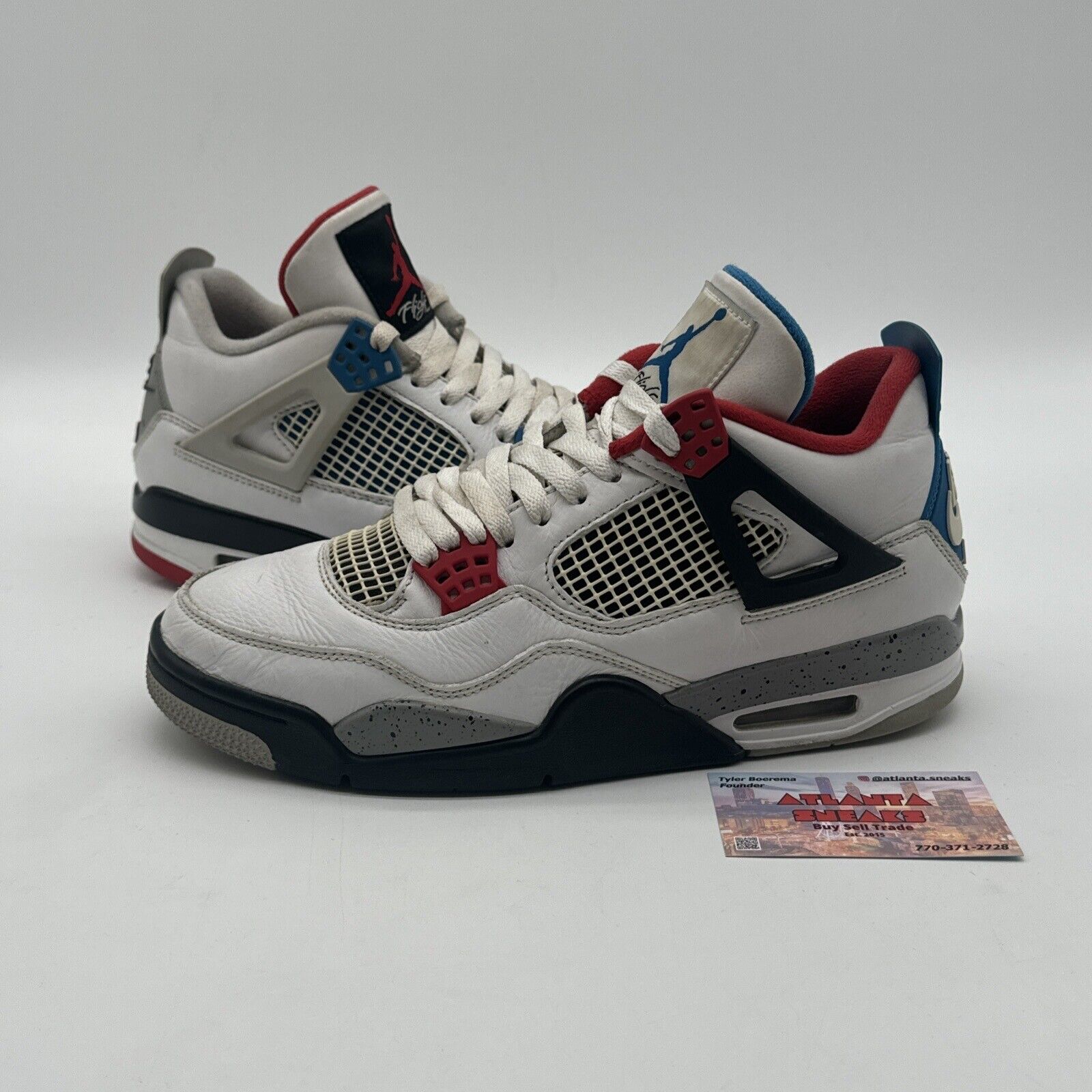 Size 9 - Jordan 4 Retro SE Mid What The 4 White Leather Blue Black Red Mix Up