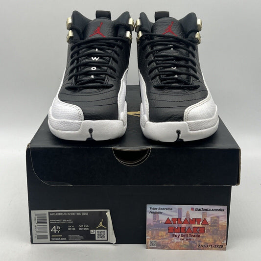 Size 4.5 - Jordan 12 Retro Mid Playoff Black White Leather (153265-006)