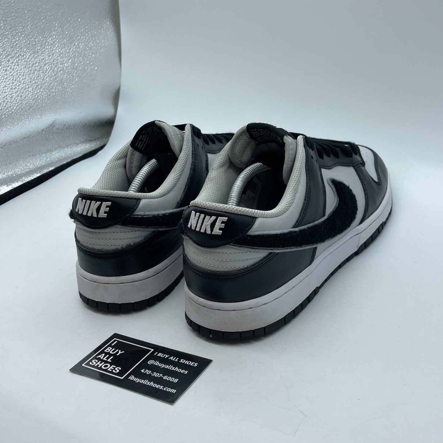 Size 12.5 - Nike Dunk Low Chenille Swoosh  Black Grey Fog Leather (DQ7683-001)