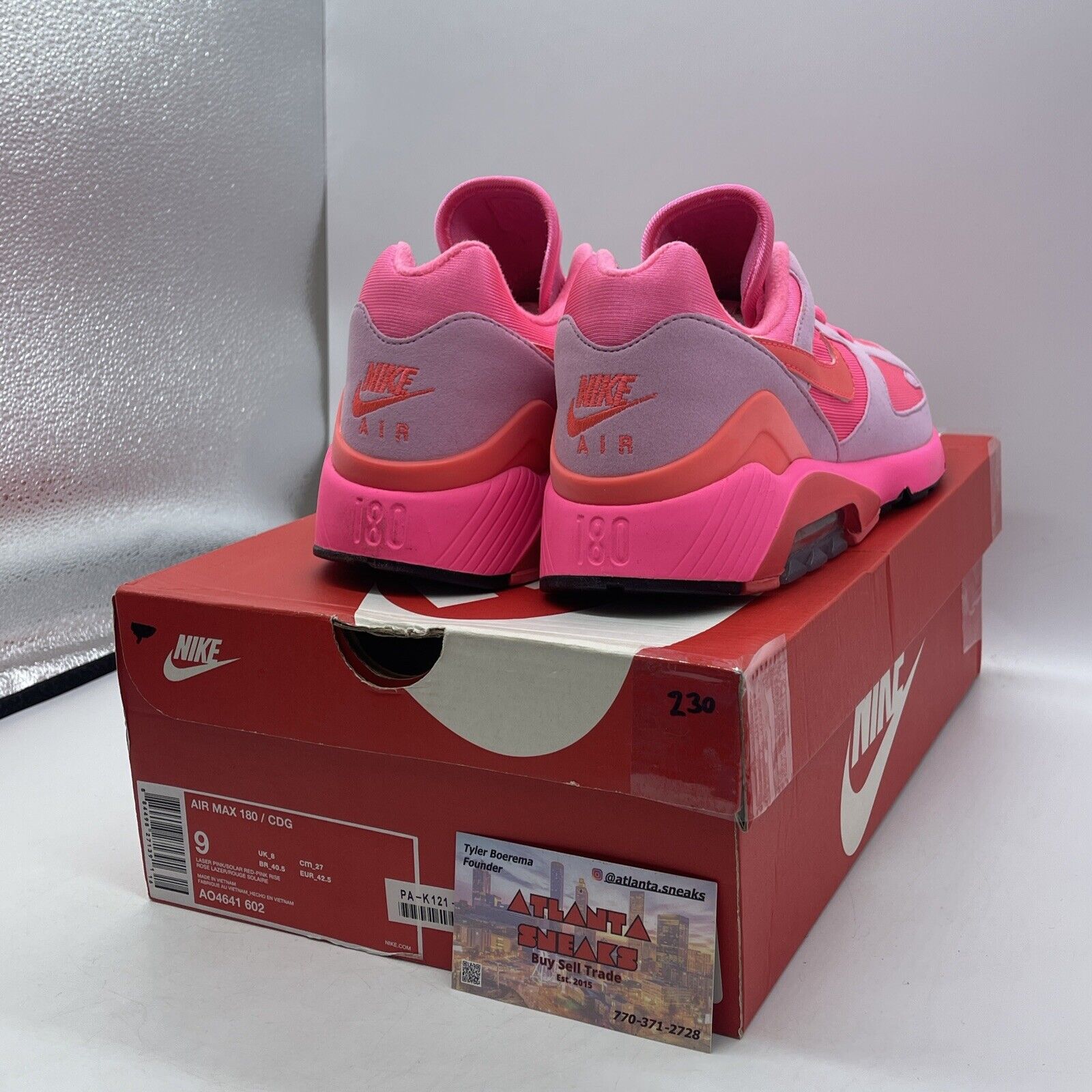 Size 9 - Nike Comme des Garçons x Air Max 180 Triple Pink Suede (AO4641-602)