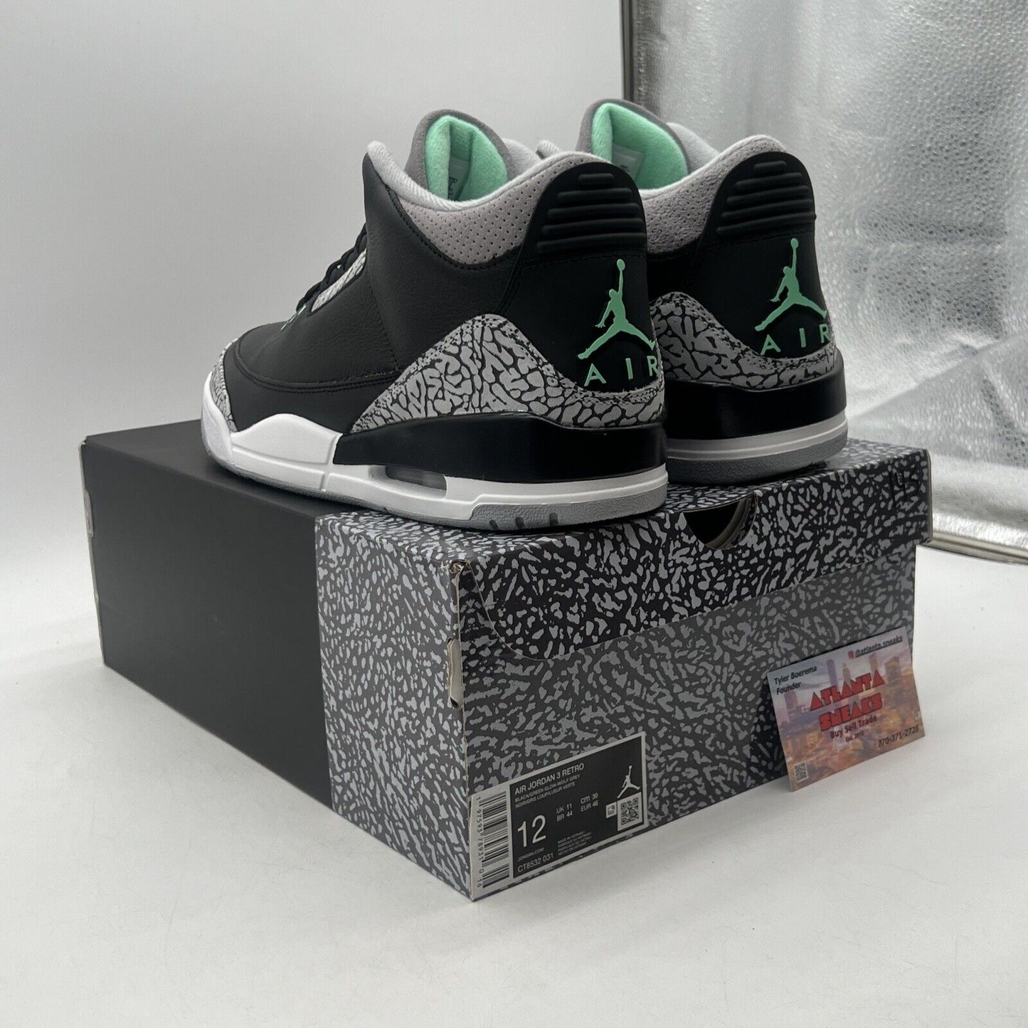 Size 12 - Air Jordan 3 Retro Green Glow Black White Mint Leather (CT8532-031)