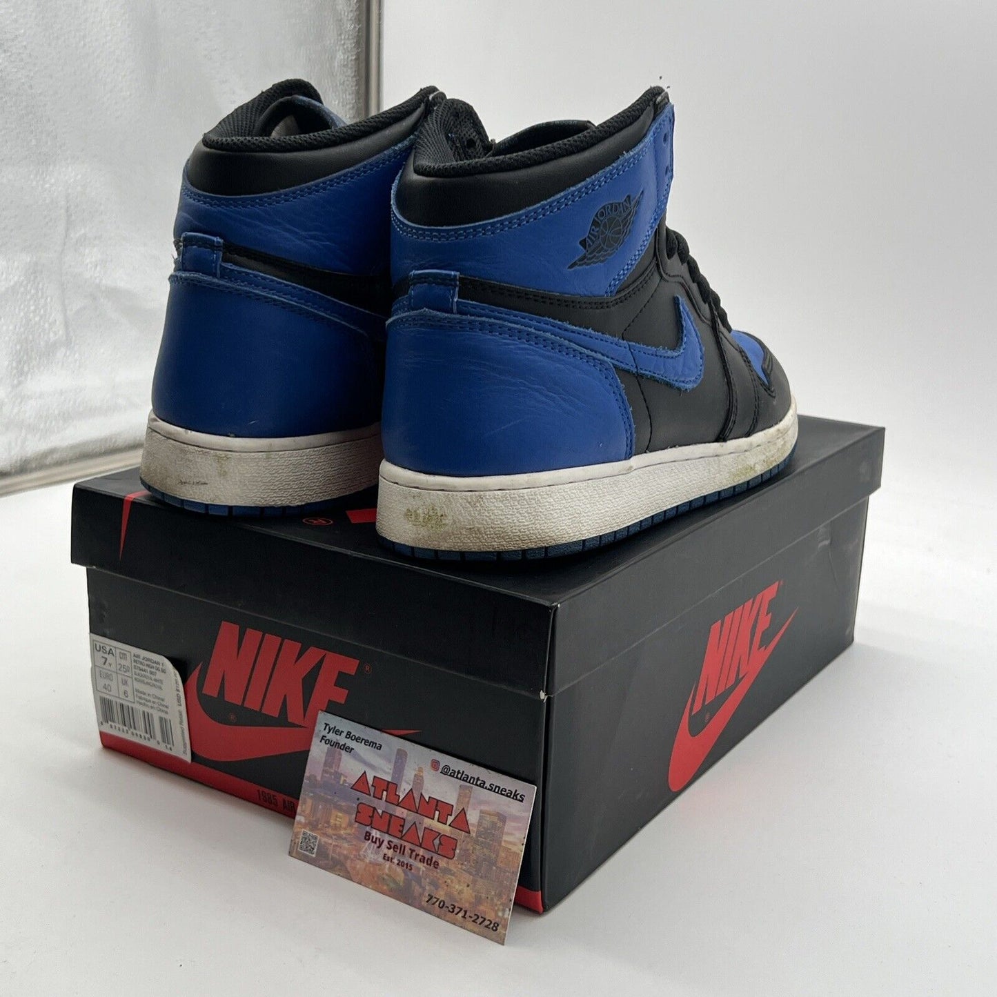 Size 7Y (GS) - Jordan 1 Retro OG High Royal White Black Leather (575441-007)