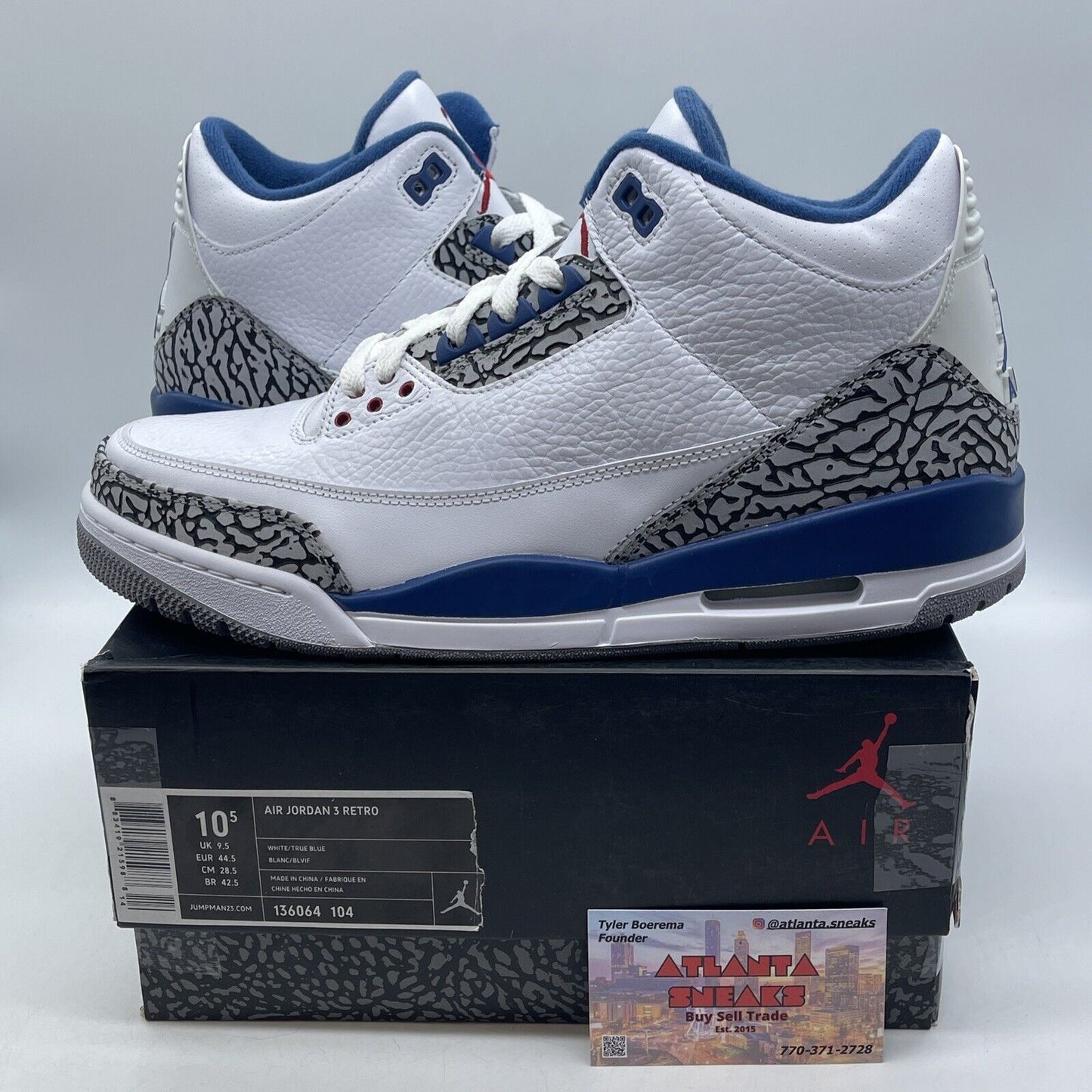 Size 10.5 - Air Jordan 3 Retro 2011 True Blue White Leather Suede (136064-104)