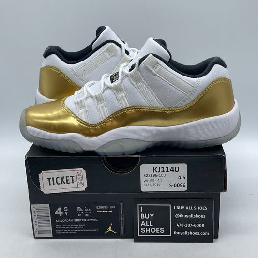 Size 4.5 - Air Jordan 11 Retro Low Closing Ceremony Gold White (528896-103)