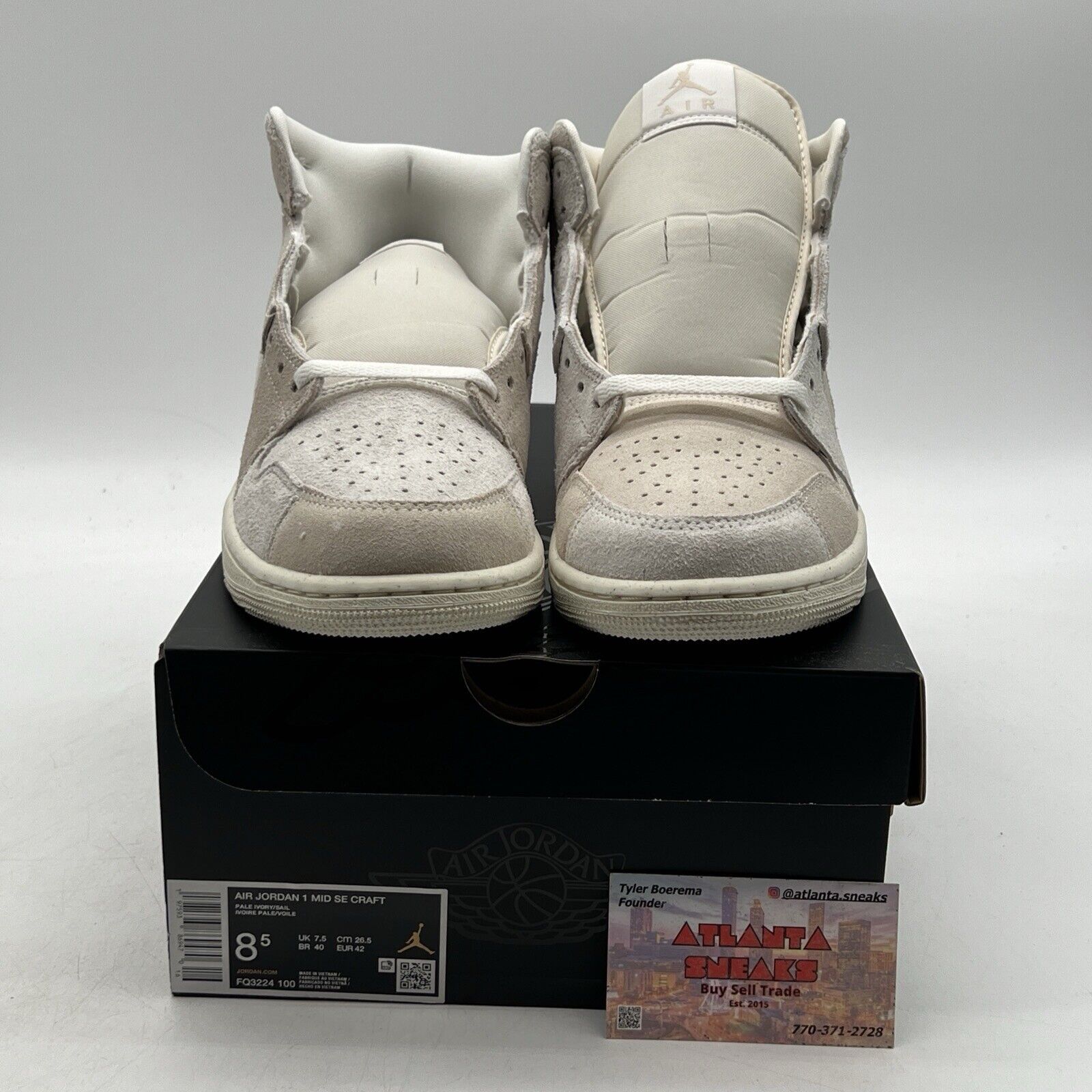 Size 8.5 - Air Jordan 1 SE Craft Mid Pale Ivory Suede (FQ3224-100).