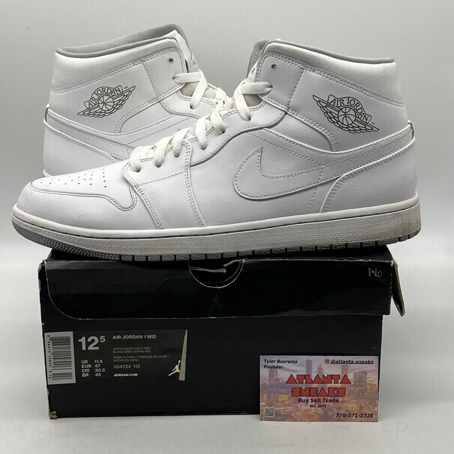 Size 12.5 - Air Jordan 1 Mid White Wolf Grey Leather (554724-112)