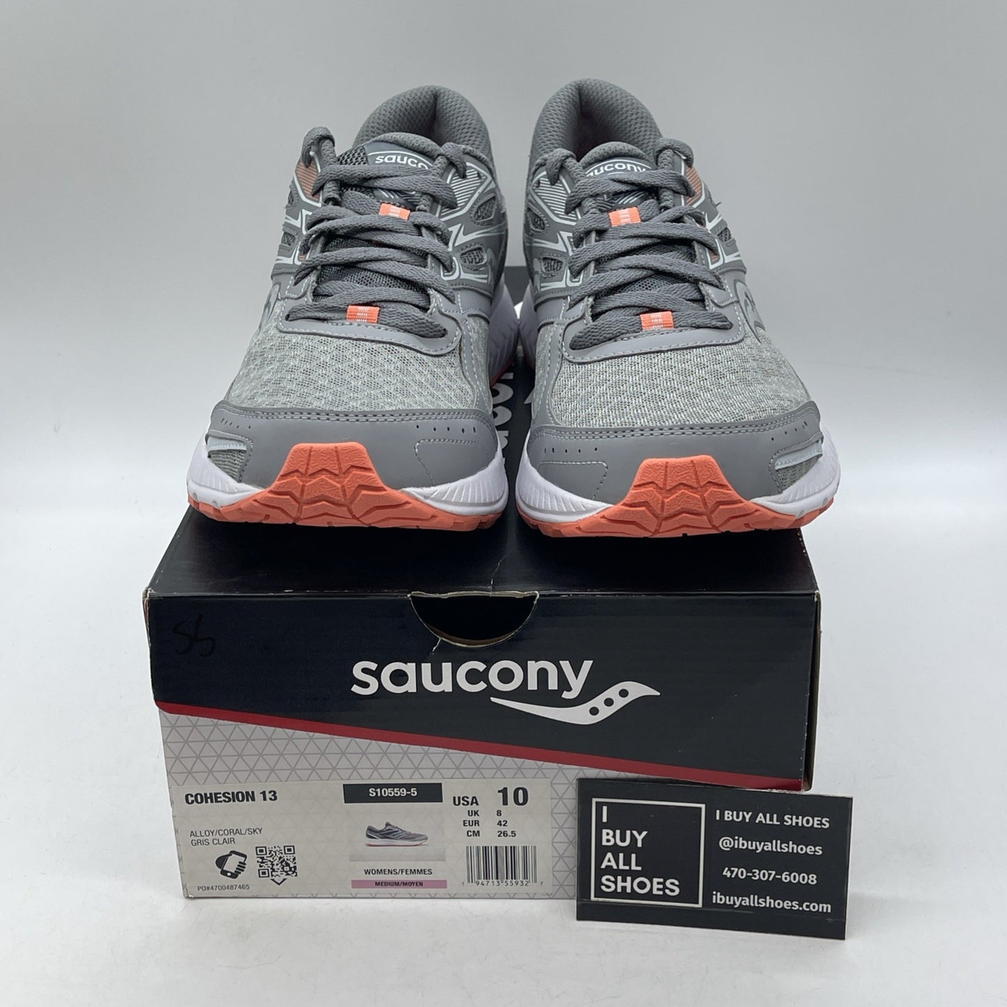 Size 10W - Saucony Cohesion 13 Coral Sky Grey Suede Leather (S10559-5)