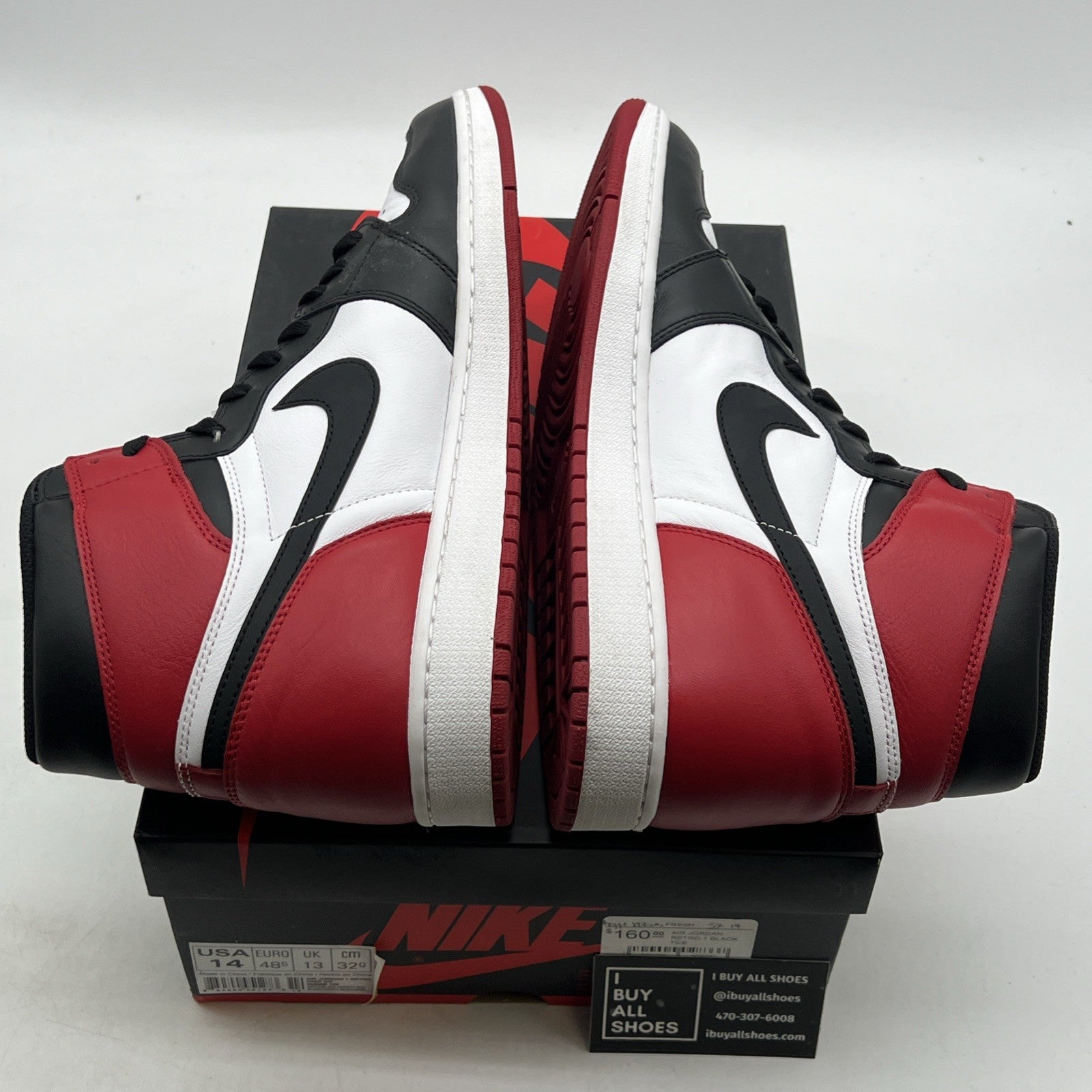 Size 14 - Air Jordan 1 Retro High OG Black Toe 2016 (555088-125)