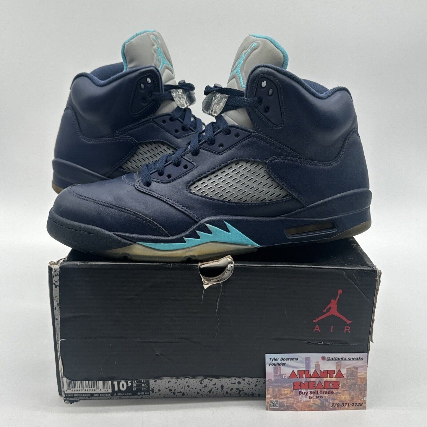 Size 10.5 - Jordan 5 Retro Pre-Grape 2015 Navy Leather Unc Icy Soles Reflective