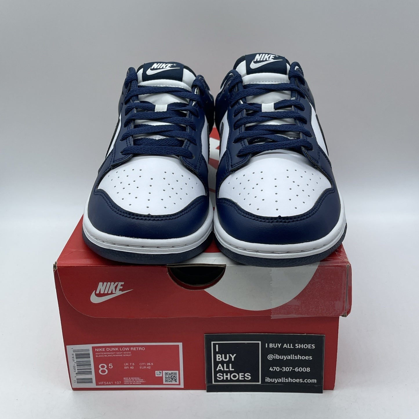 Size 8.5 - Nike Dunk 2025 Low Midnight Navy Blue White Leather (HF5441-107)