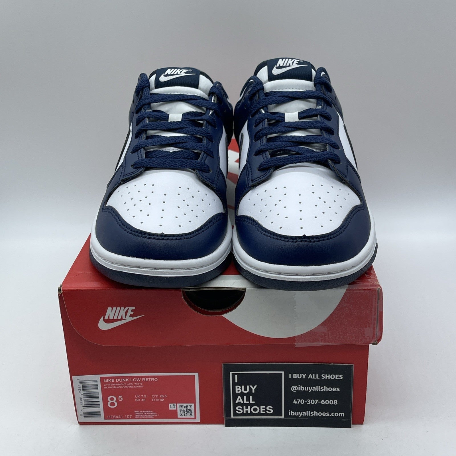Size 8.5 - Nike Dunk 2025 Low Midnight Navy Blue White Leather (HF5441-107)
