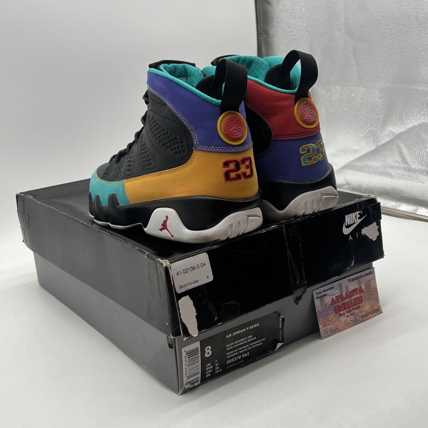 Size 8 - Air Jordan 9 Retro Dream It, Do It Black Yellow Aqua Red (302370-065)