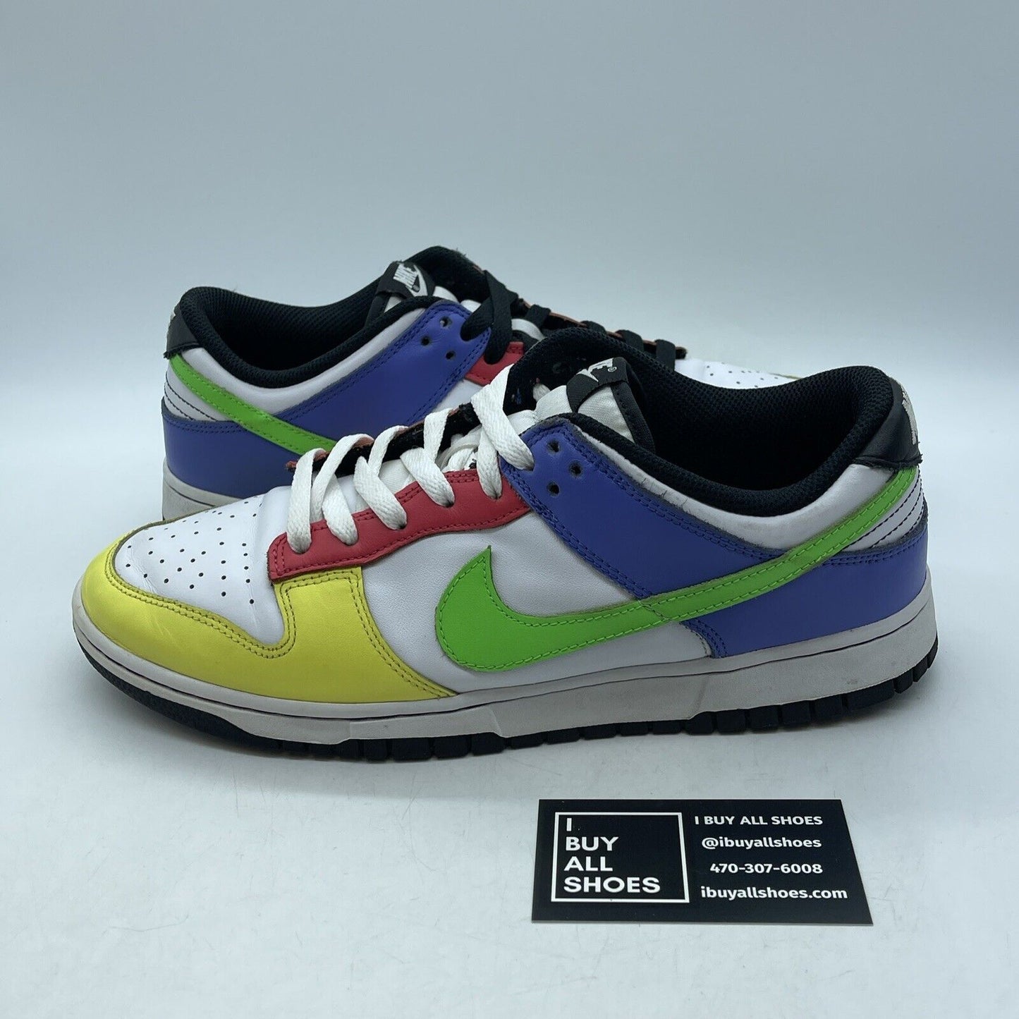 Size 11W - Nike Dunk Low Green Strike White Blue Red Yellow Leather (DD1503-106)