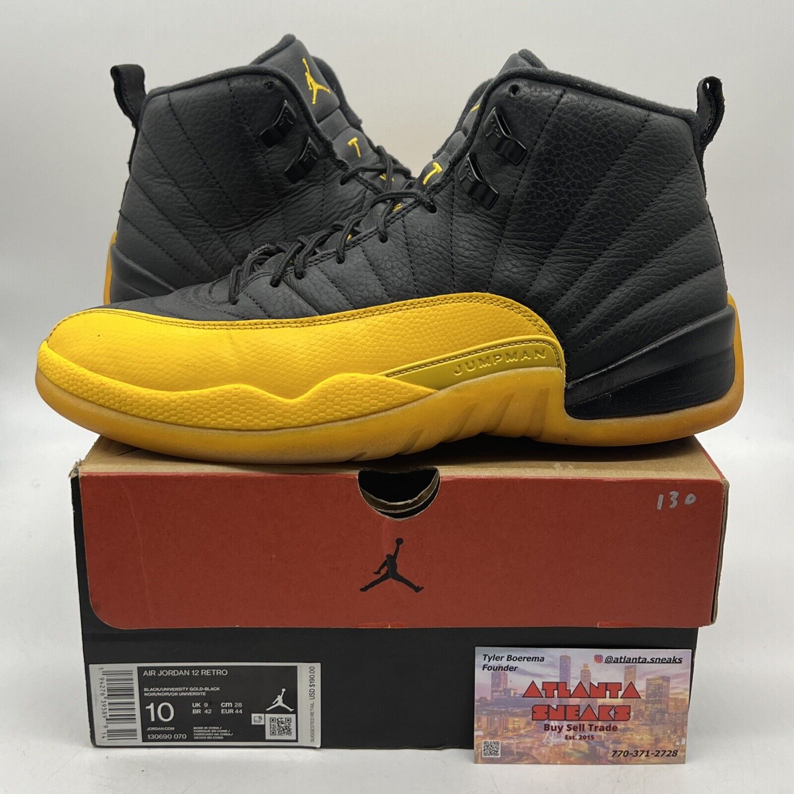 Size 10 - Jordan 12 Retro University Gold 2020 Black Yellow (130690-070)