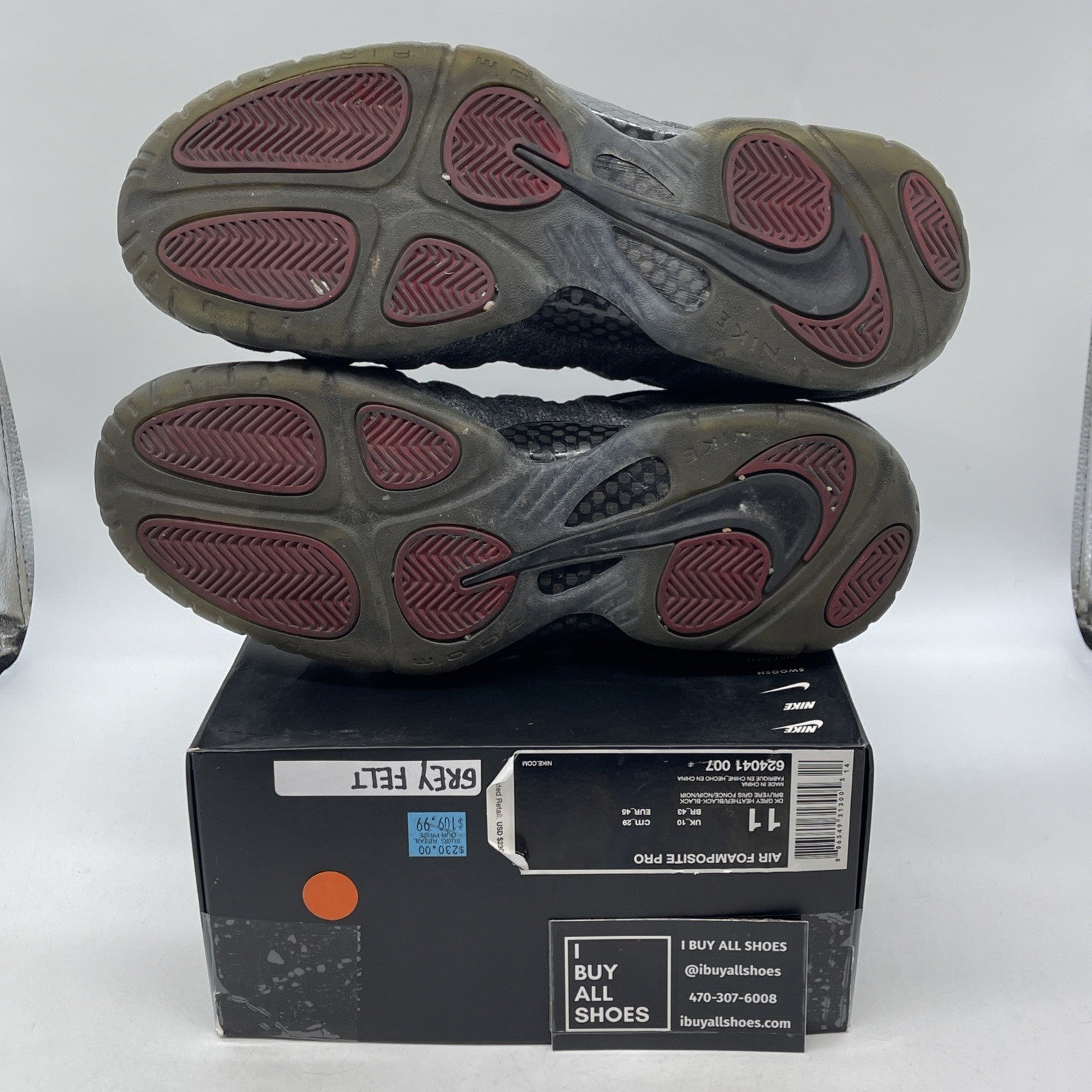 Size 11 - Nike Air Foamposite Pro Wool Fleece Grey Black Suede (624041-007)