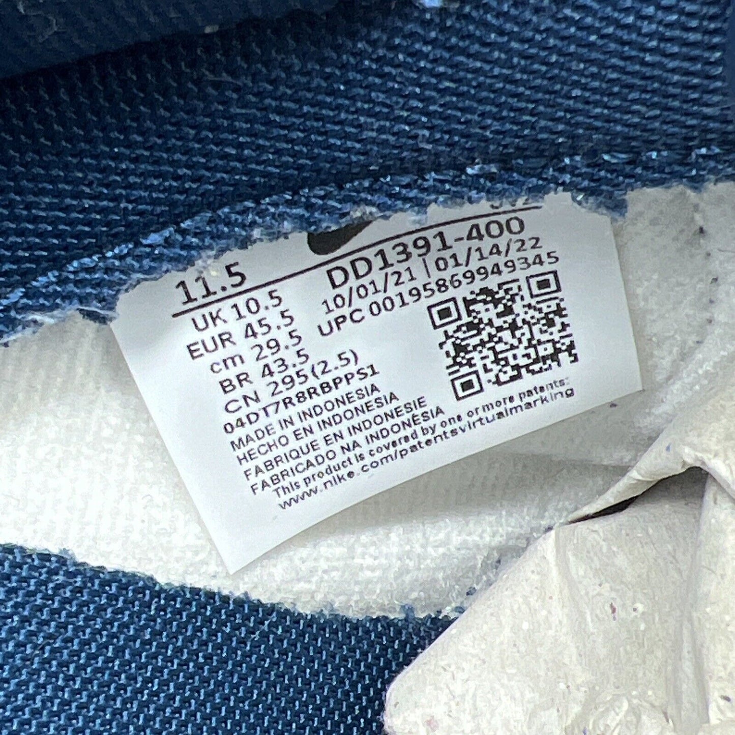 Size 11.5 - Nike Dunk Low Velarian Blue/White Leather (DD1399-400)