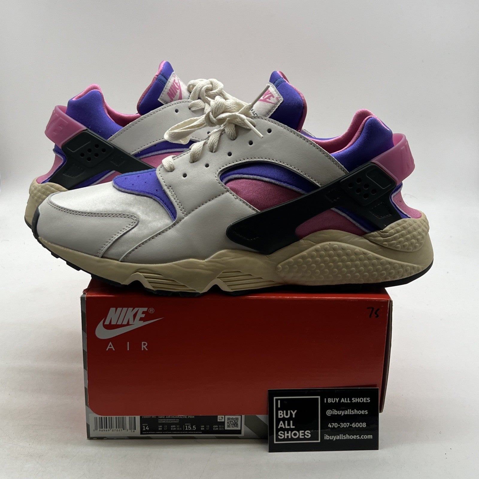 Size 14 -Nike Air Huarache Run PRM Playful Pink Blue Joy Sail White (FB9697-001)
