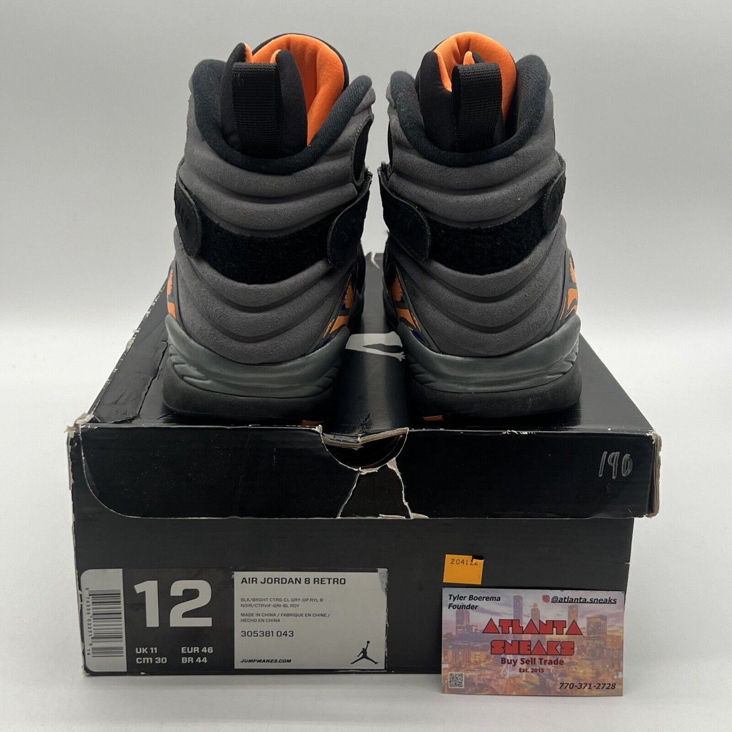 Size 12 - Air Jordan 8 Retro Phoenix Suns Black Grey Orange Blue (305381-043)