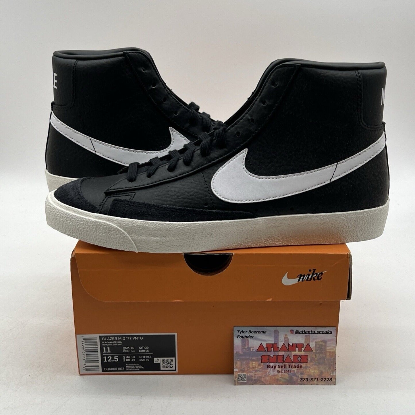 Size 11 - Nike Blazer '77 Vintage Mid Black Sail Leather (BQ6806-002).