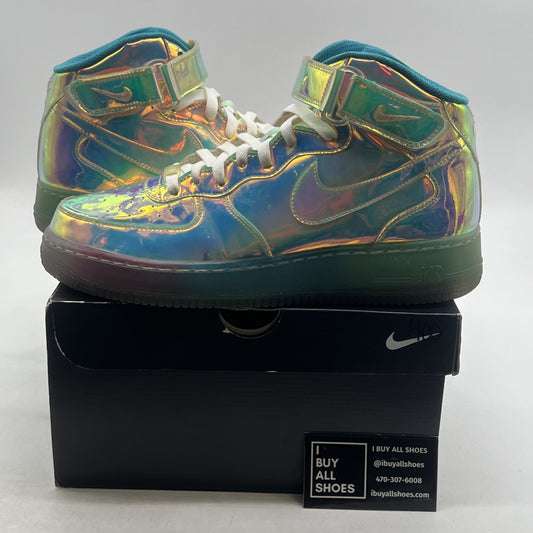 Size 9.5 -Nike Air Force 1 Mid Iridescent ID Blue Multicolor/Violet (779425-991)
