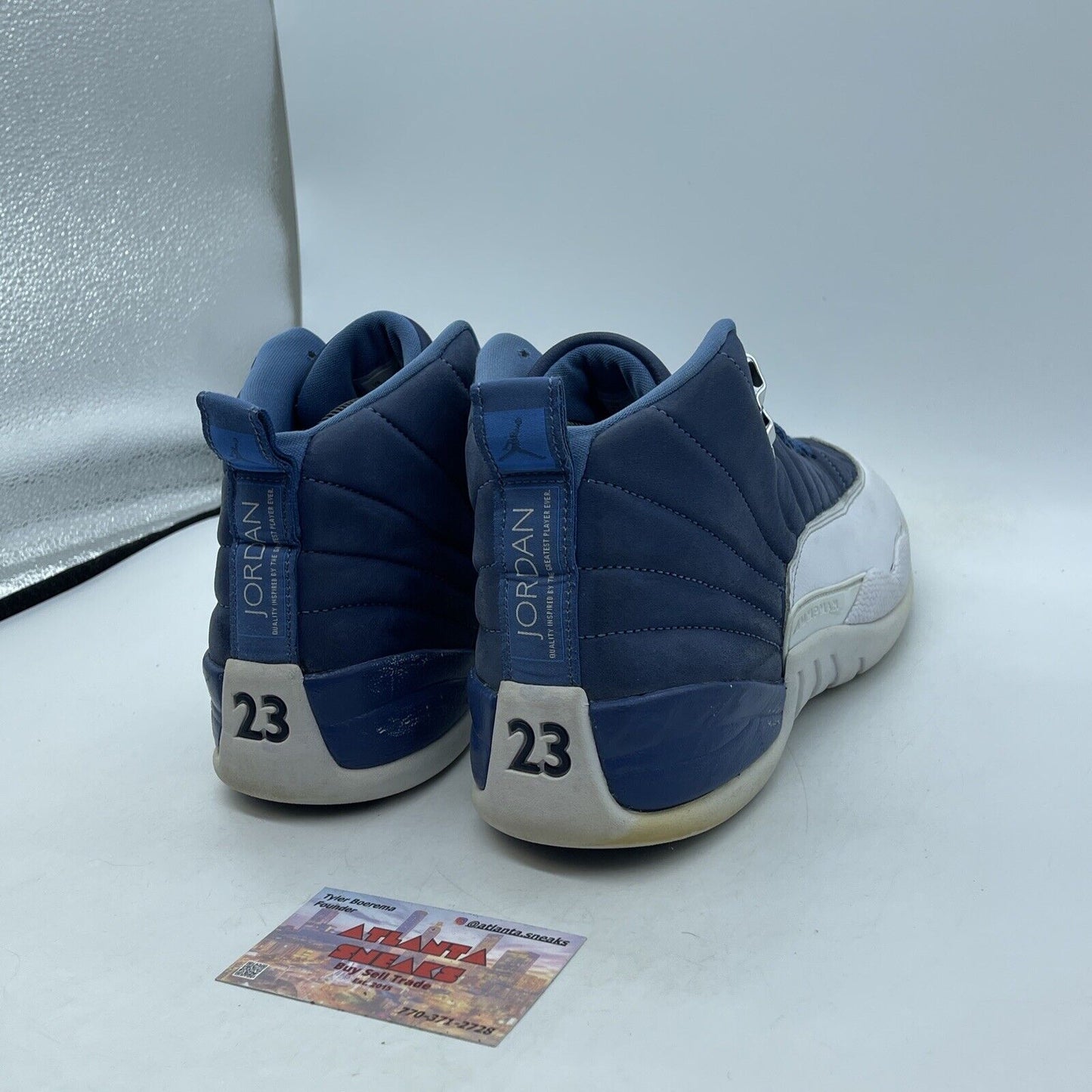 Size 9.5 - Jordan 12 Retro Indigo Blue White Silver Leather (130690-404)