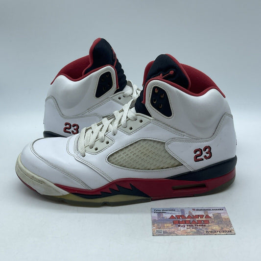 Size 9.5 - Air Jordan 5 Retro 2013 Fire Red Black White Leather (136027-120)