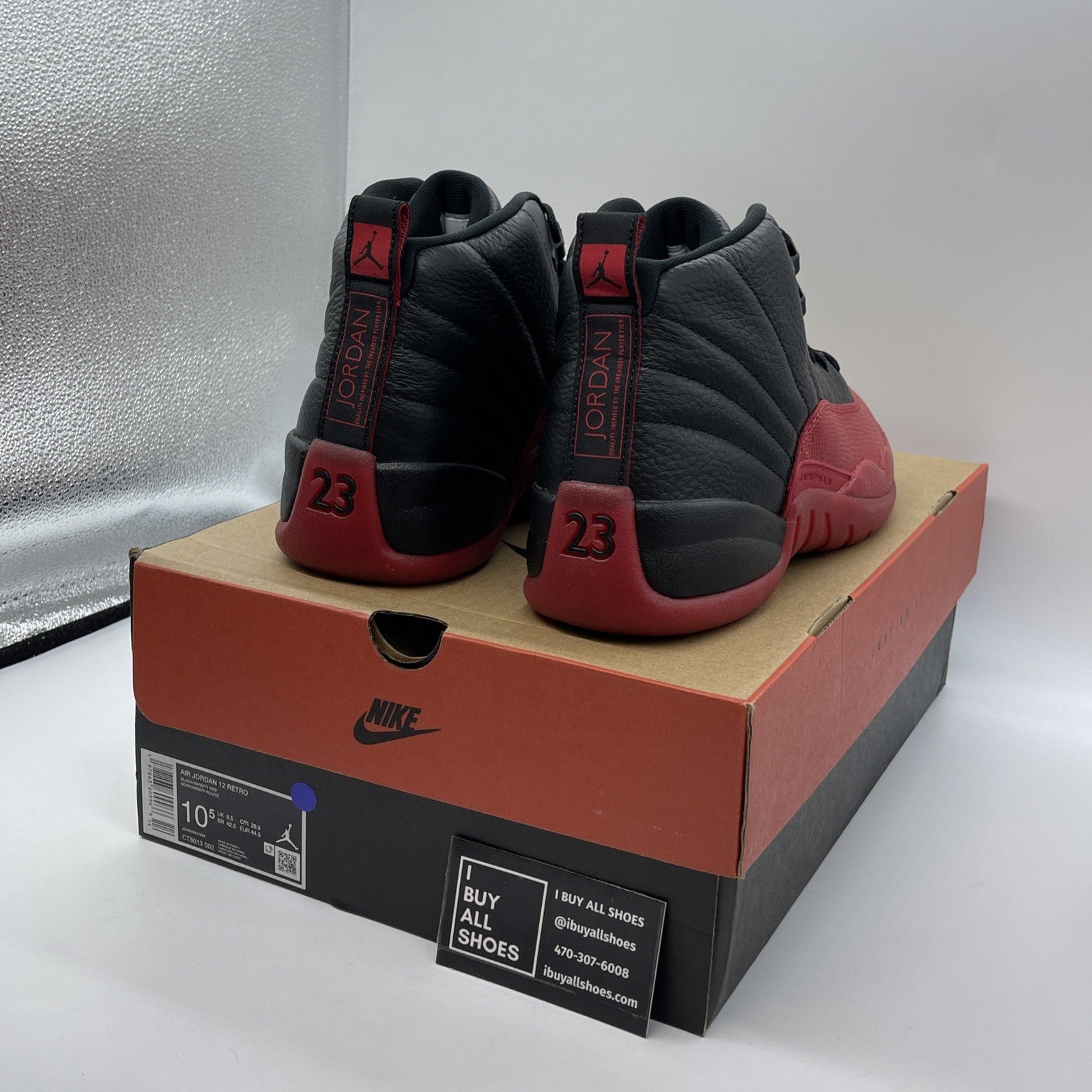 Size 10.5 - Air Jordan 12 Retro 2025 Flu Game Black Red Leather (CT8013-002)