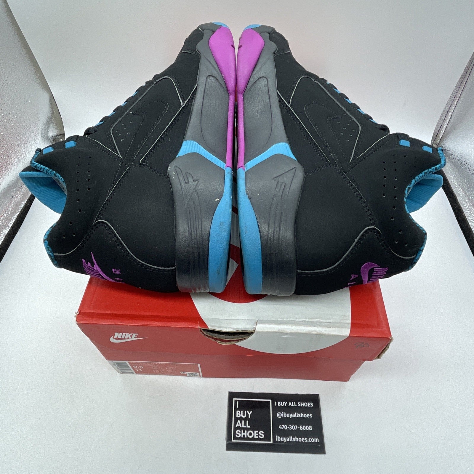 Size 9.5 - Nike Air Flight Lite Mid Black Cyber Teal (DQ7687-002)