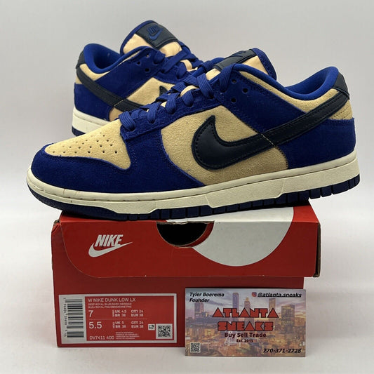 Size 7 - Nike Dunk LX Blue Suede W Blue Tan Suede White Black (DV7411-400)