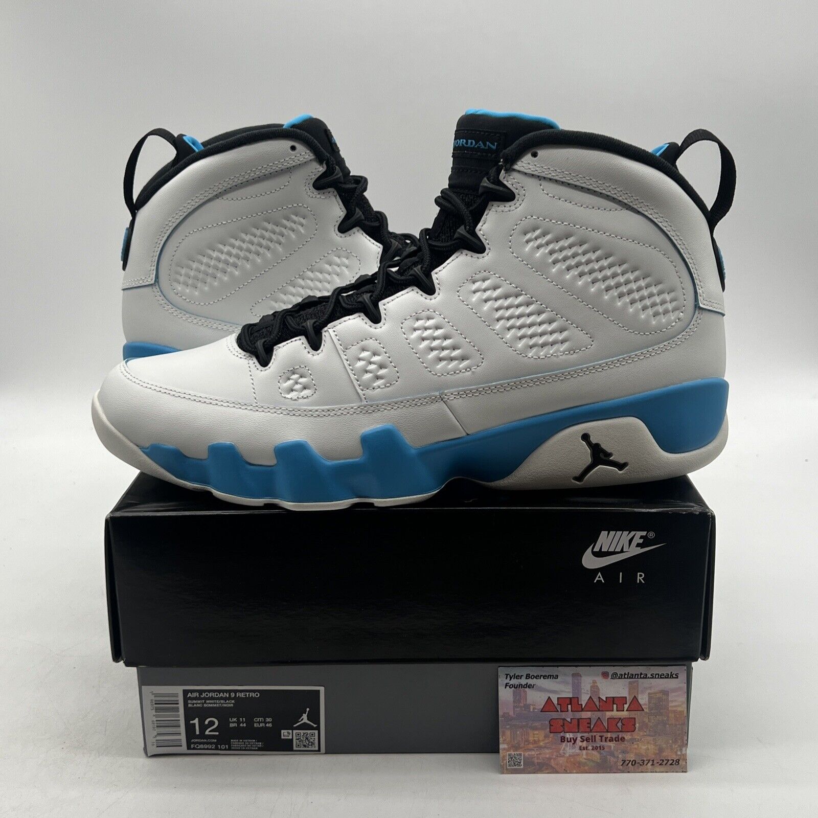 Size 12 - Air Jordan 9 Retro 2024 Powder Blue Black Leather White (FQ8992-101)