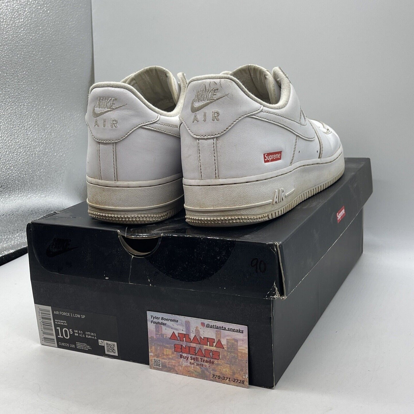 Size 10.5 - Nike Air Force 1 x Supreme Low Box Logo - White Leather (CU9225-100)