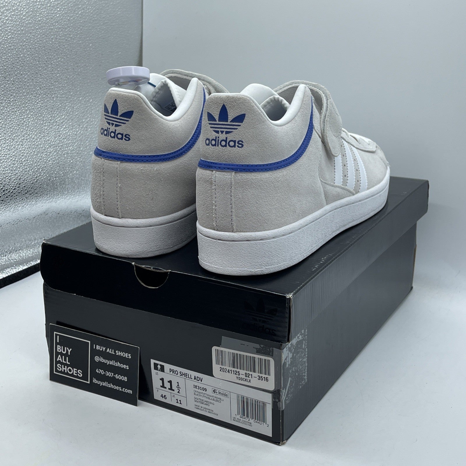 Size 11.5 - adidas Pro Shell ADV Crystal White Royal Blue Suede (IE3109)