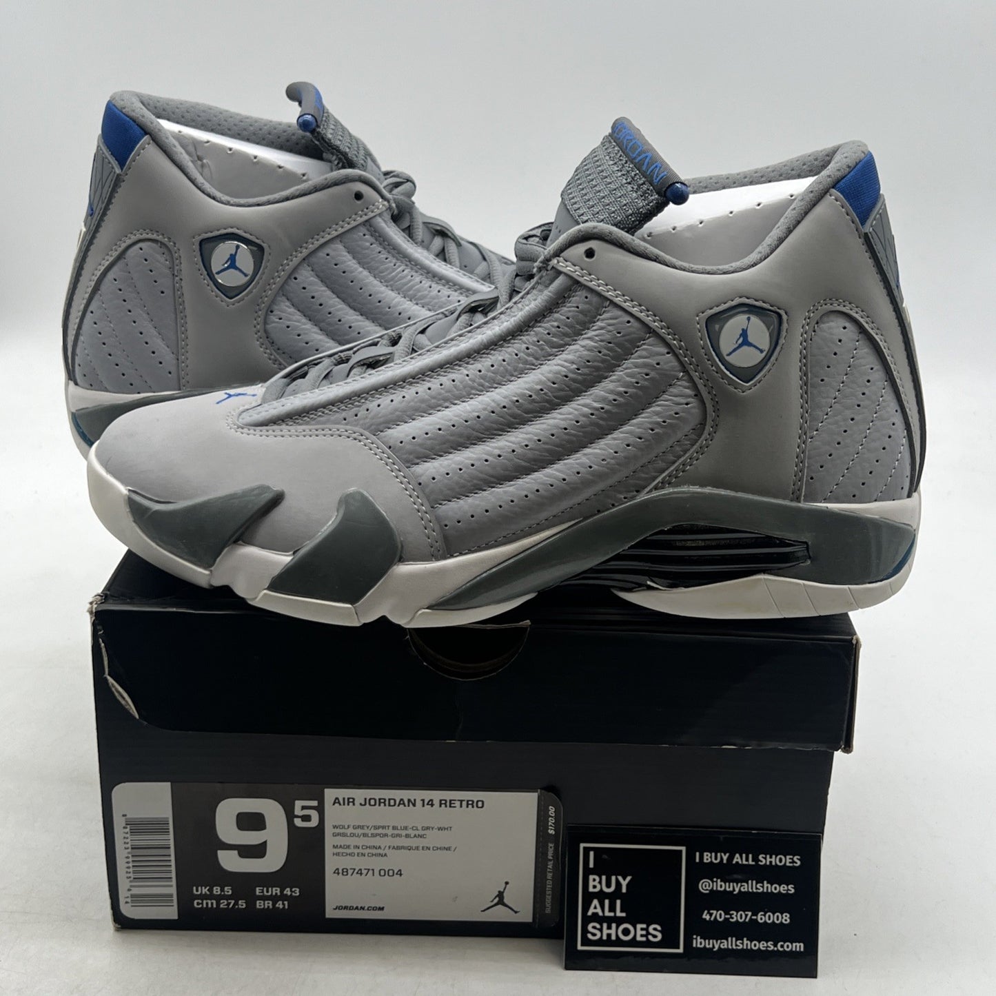 Size 9.5 - Air Jordan 14 Retro Wolf Grey (487471-004)