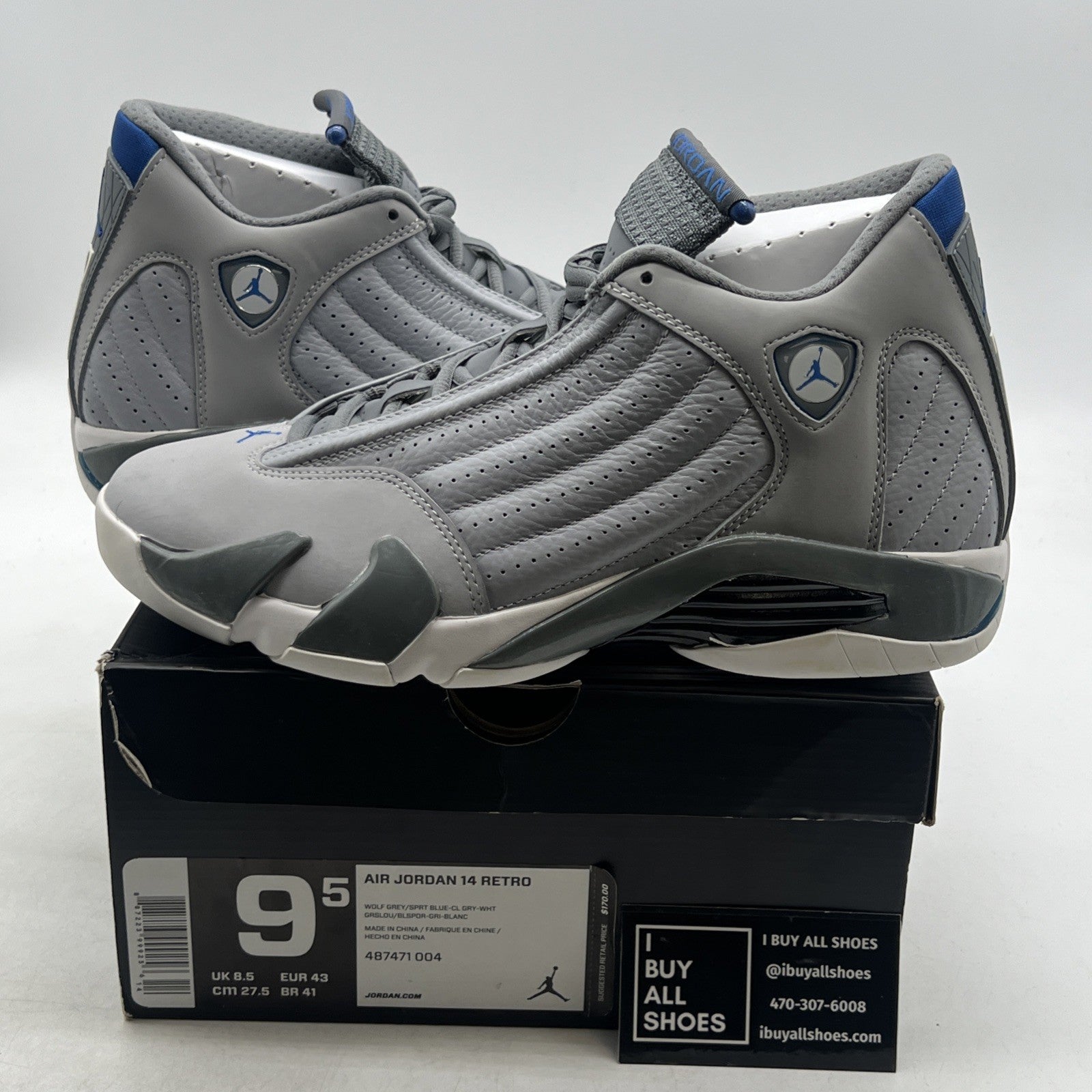 Size 9.5 - Air Jordan 14 Retro Wolf Grey (487471-004)