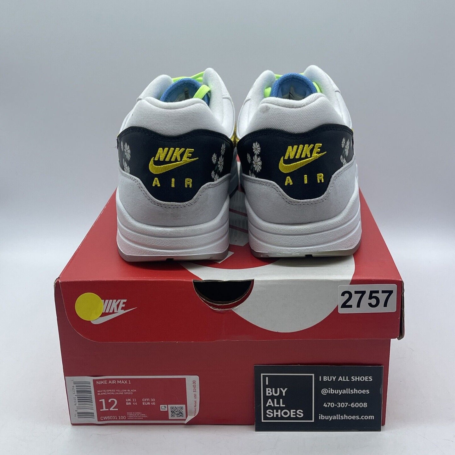 Size 12 - Nike Air Max 1 Daisy White Grey Yellow Suede (CW6031-100)