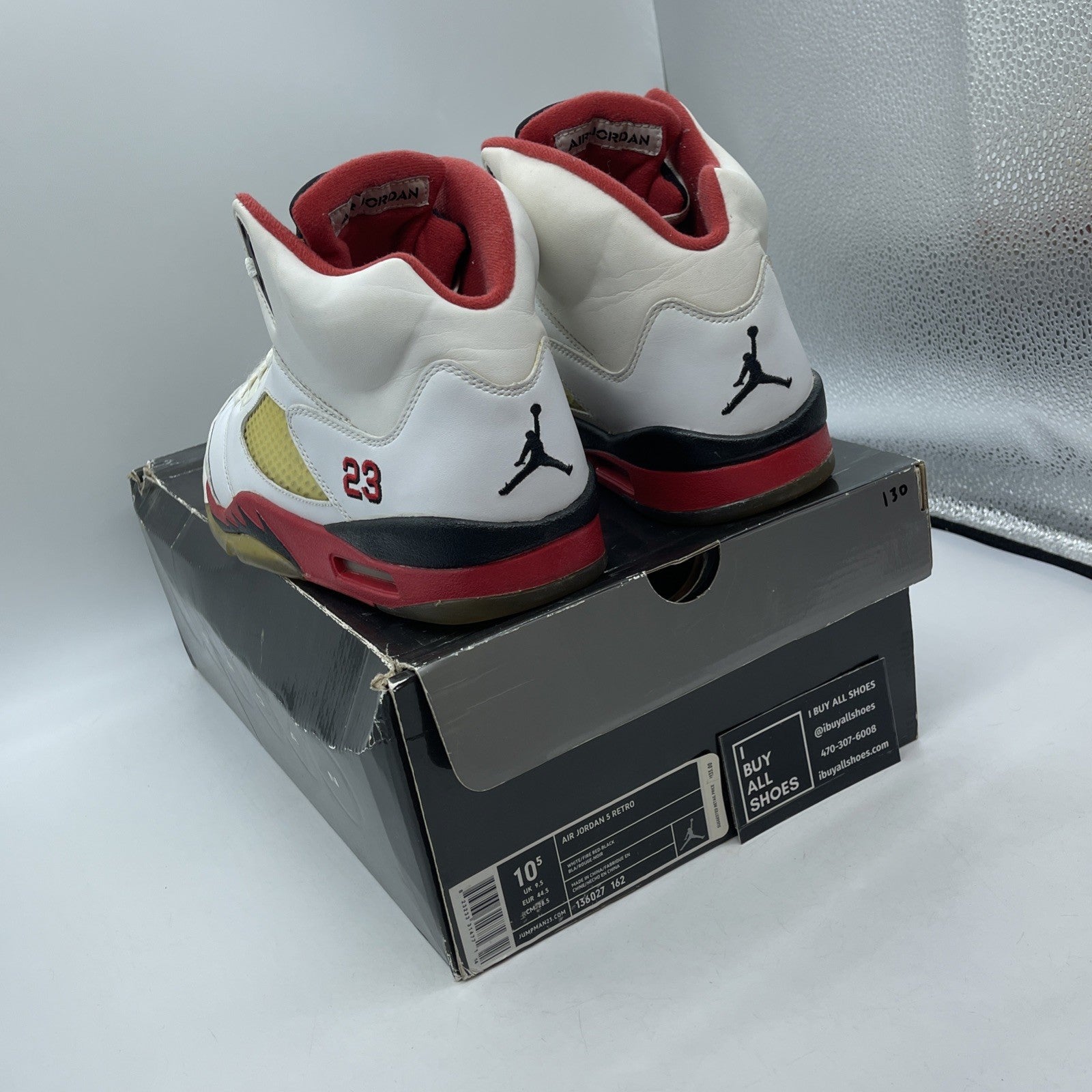 Size 10.5 - Air Jordan 5 Retro 2006 Fire Red White Leather (136027-162)