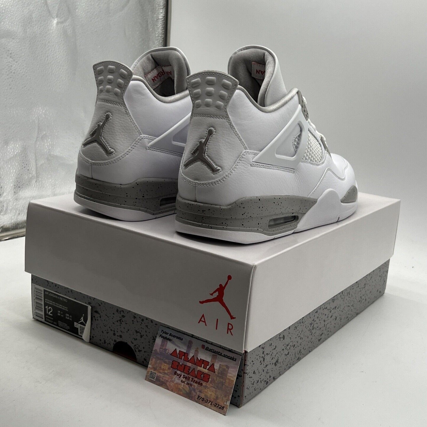 Size 12 - Jordan 4 Retro Mid White Oreo White Leather Grey (CT8527-100)