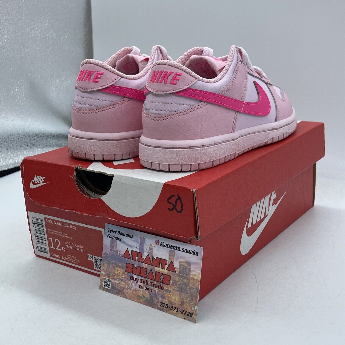 Size 12 (PS) - Nike Dunk Low Triple Pink Leather (DH9756-600)