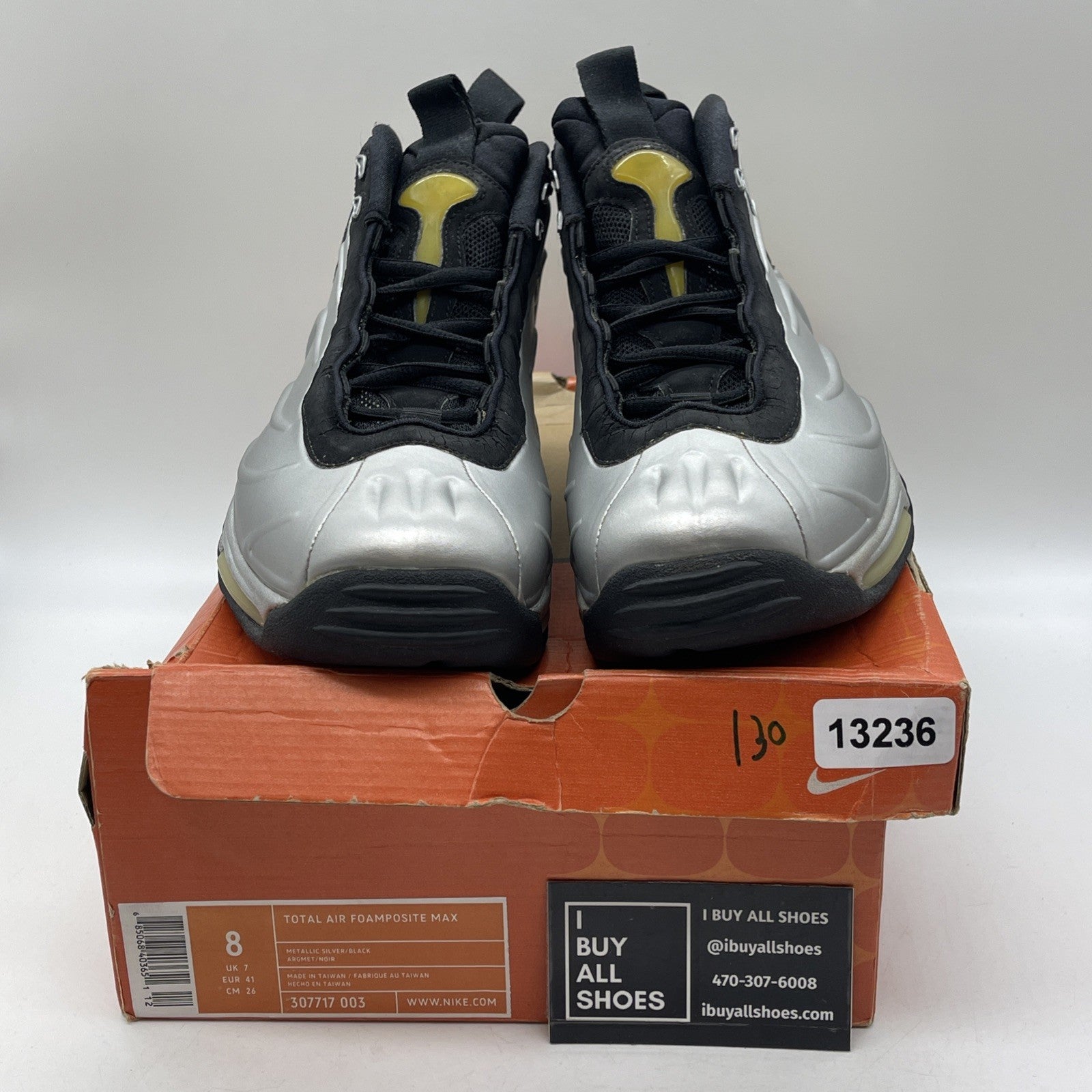 Size 8 - Nike Total Air Foamposite Max Silver Black Suede (307717-003)