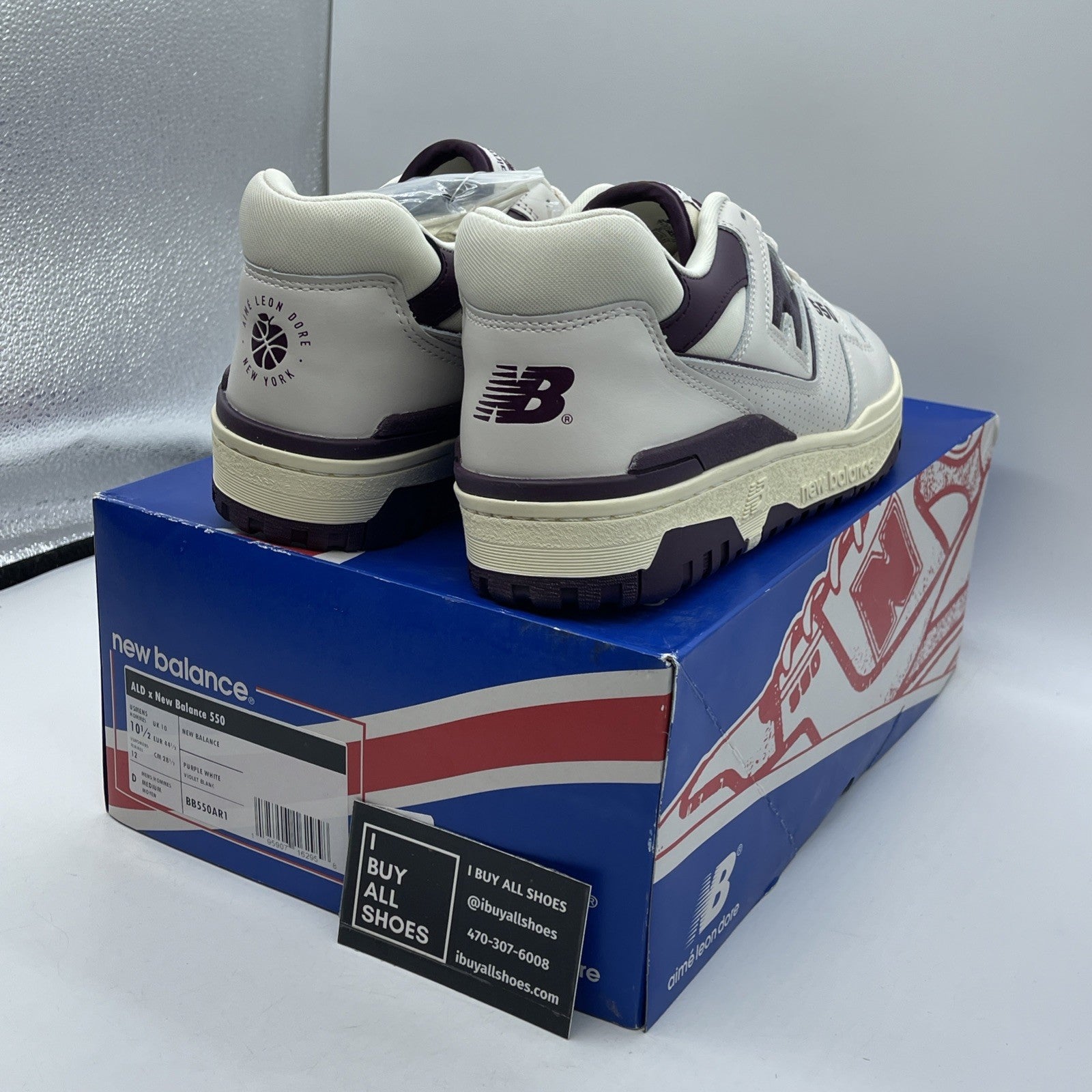 Size 10.5 - New Balance Aimé Leon Dore x 550 Purple White Leather (BB550AR1)