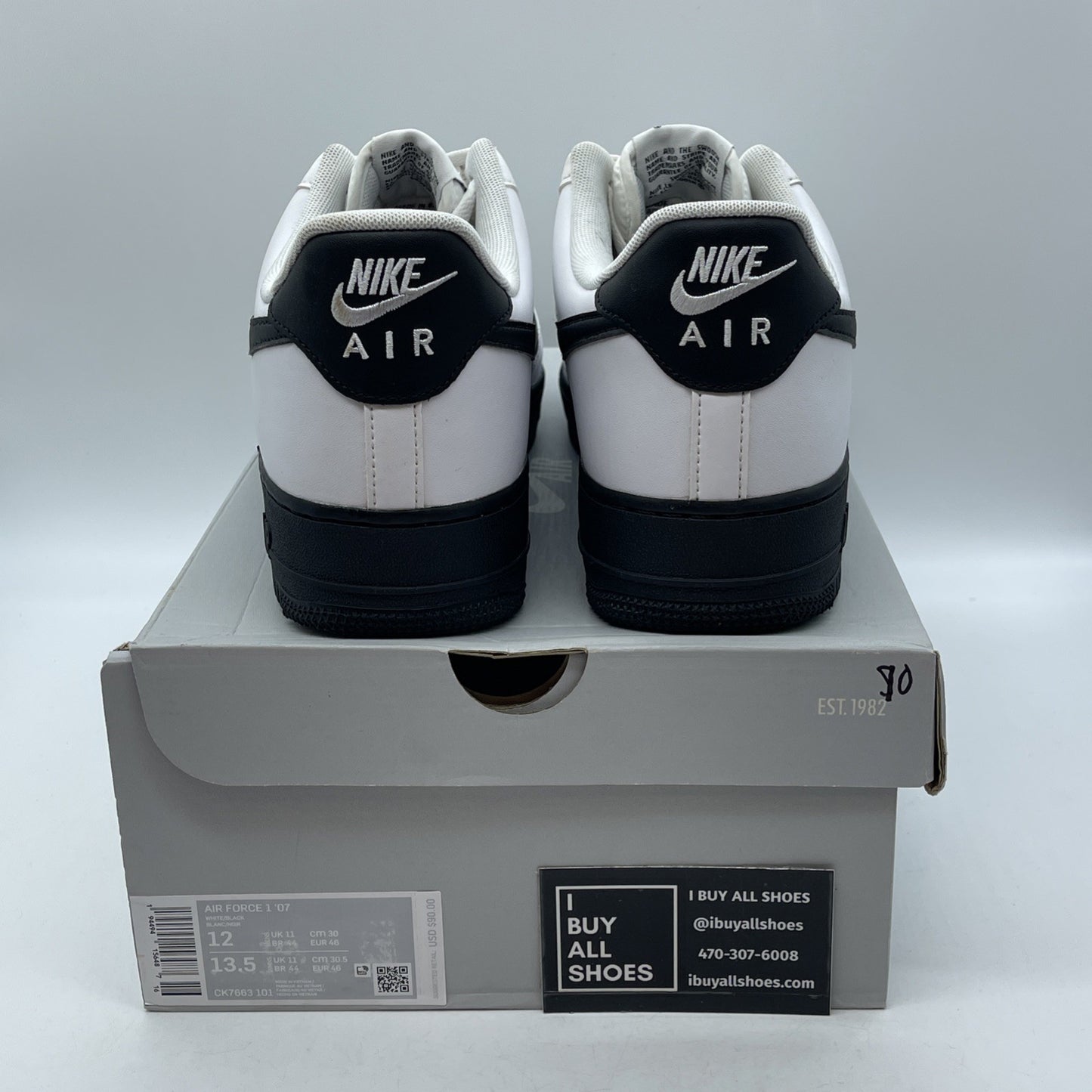 Size 12 - Nike Air Force 1 Low White Black Sole Leather (CK7663-101)