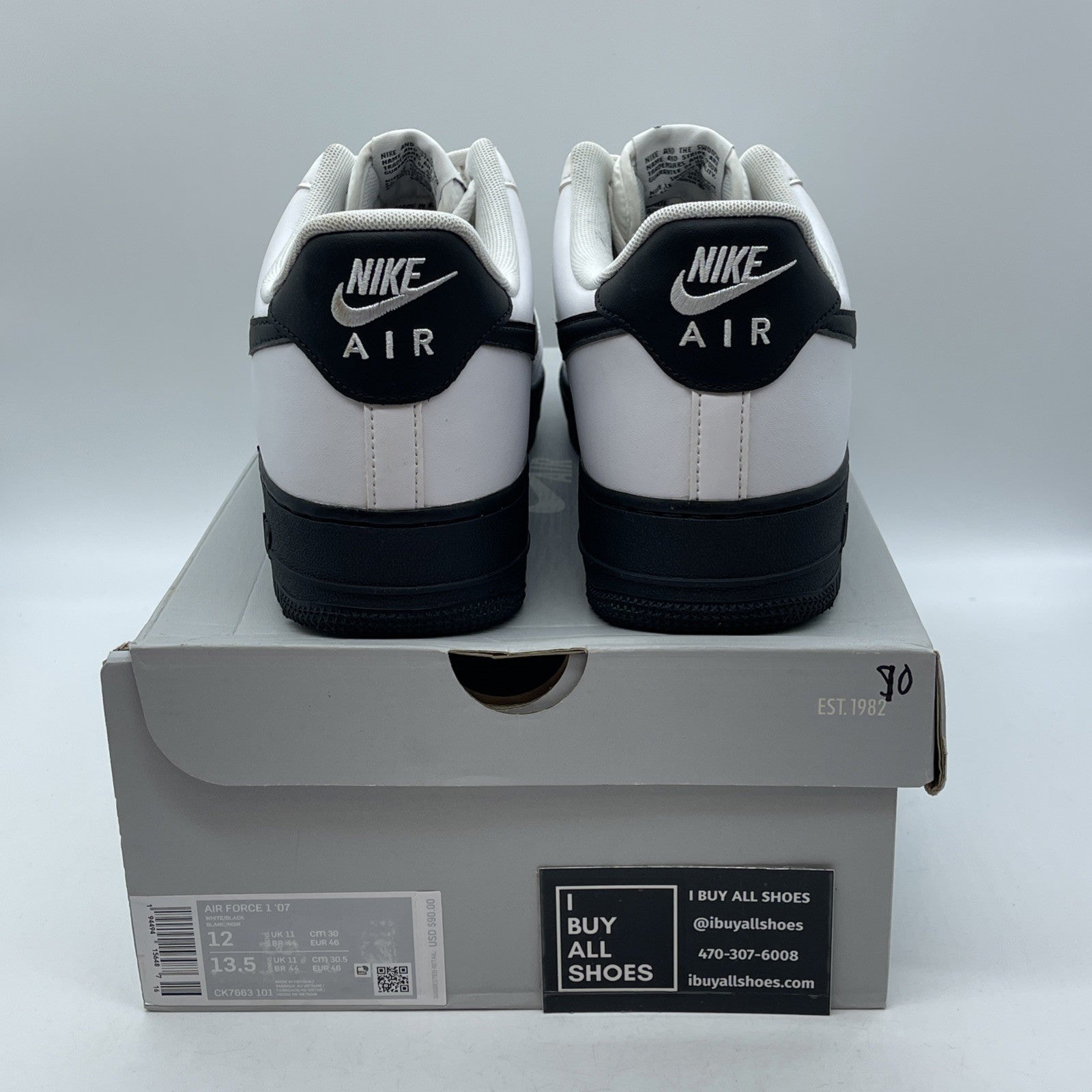 Size 12 - Nike Air Force 1 Low White Black Sole Leather (CK7663-101)