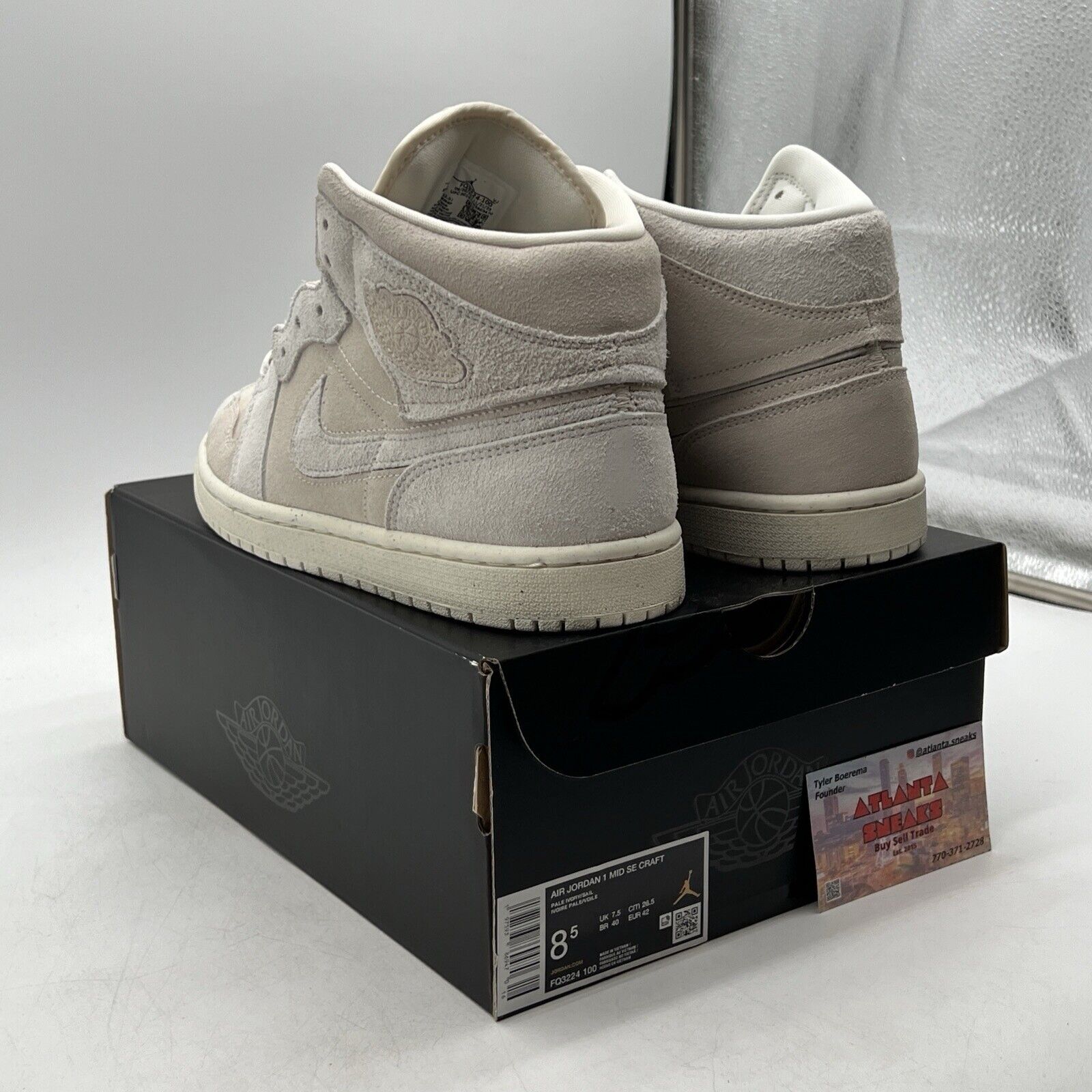 Size 8.5 - Air Jordan 1 SE Craft Mid Pale Ivory Suede (FQ3224-100).