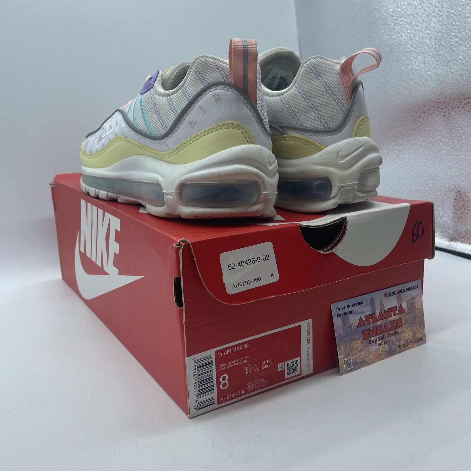 Size 8W - Nike Air Max 98 Easter Pastel White Blue Yellow Grey (AH6799-300)