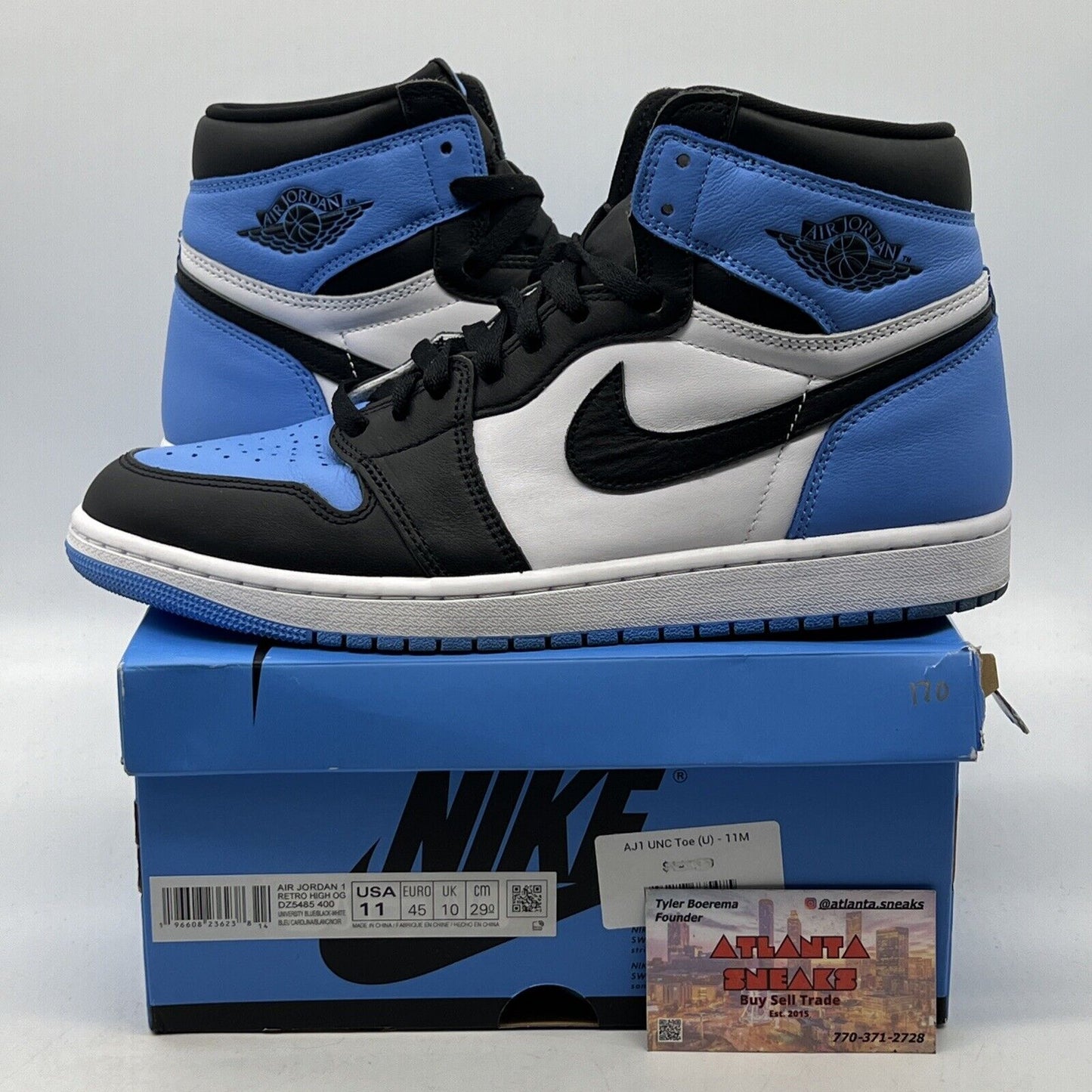 Size 11 - Jordan 1 Retro OG High UNC Toe Black White Leather (DZ5485-400)