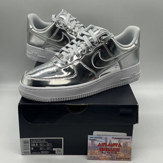 Size 10.5 - Nike Air Force 1 SP Liquid Metal - Chrome W Brand New Og All Silver