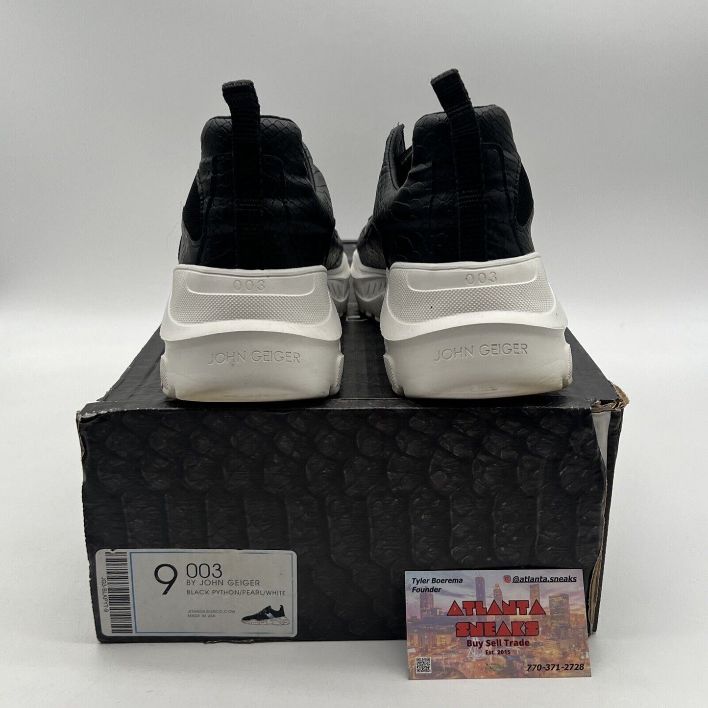 Size 9 - John Geiger Sneaker 003 Black Python, Holographic Stripe